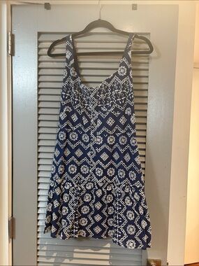 Adelyn Rae Navy & White Geometric Tank Mini Dress